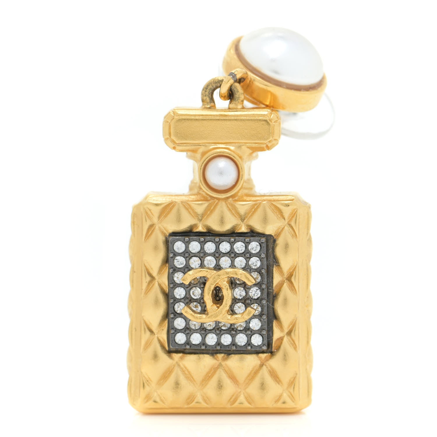 Chanel Crystal Pearl CC Perfume Bottle Drop Earrings Gold 6 of 6