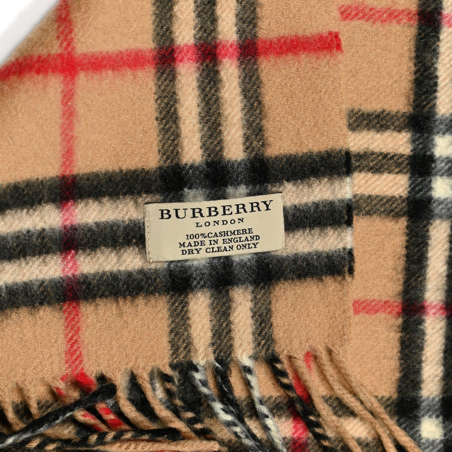 Cashmere Nova Check Fringe Scarf Camel