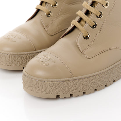 Chanel Calfskin CC Turnlock Lace Up Boots 39.5 Beige 11 of 11