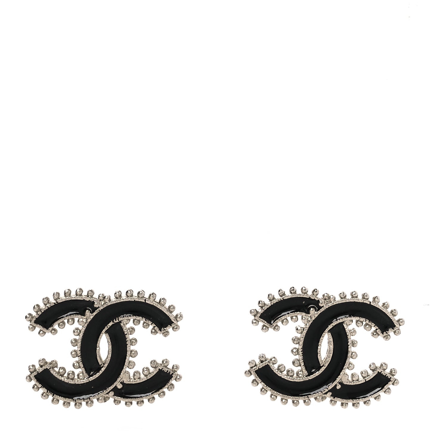 Metal Resin CC Earrings Black Silver
