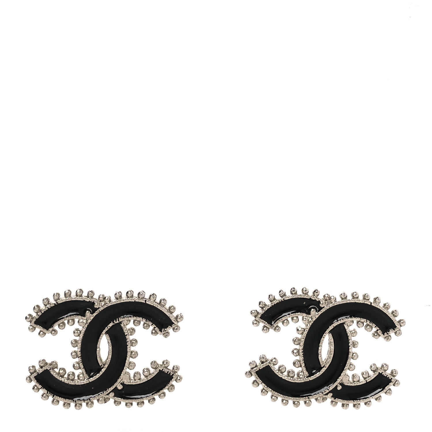 Chanel Metal Resin CC Earrings Black Silver 1 of 5