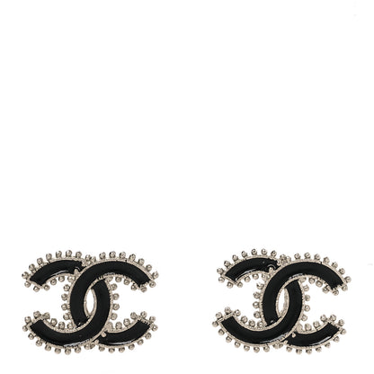 Chanel Metal Resin CC Earrings Black Silver 1 of 5