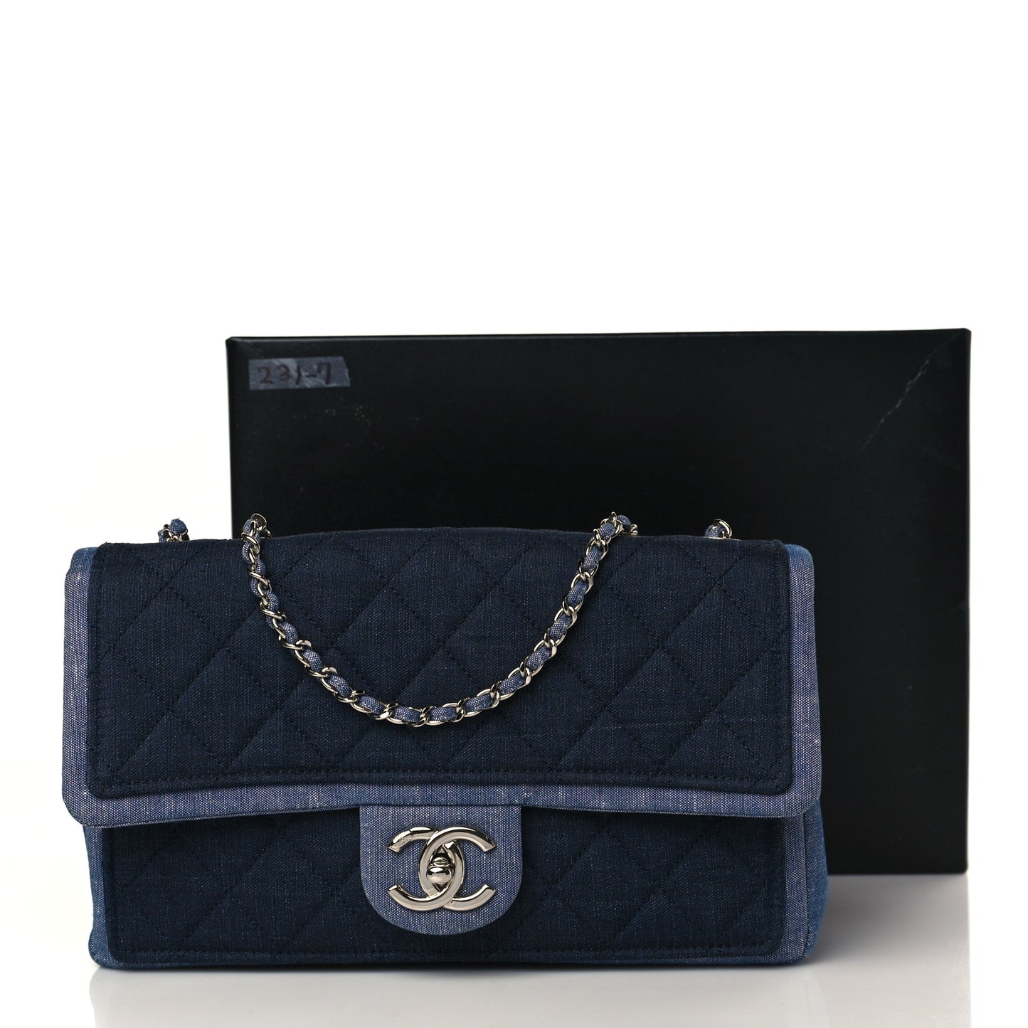 Denim Quilted Medium Graphic Flap Light Blue