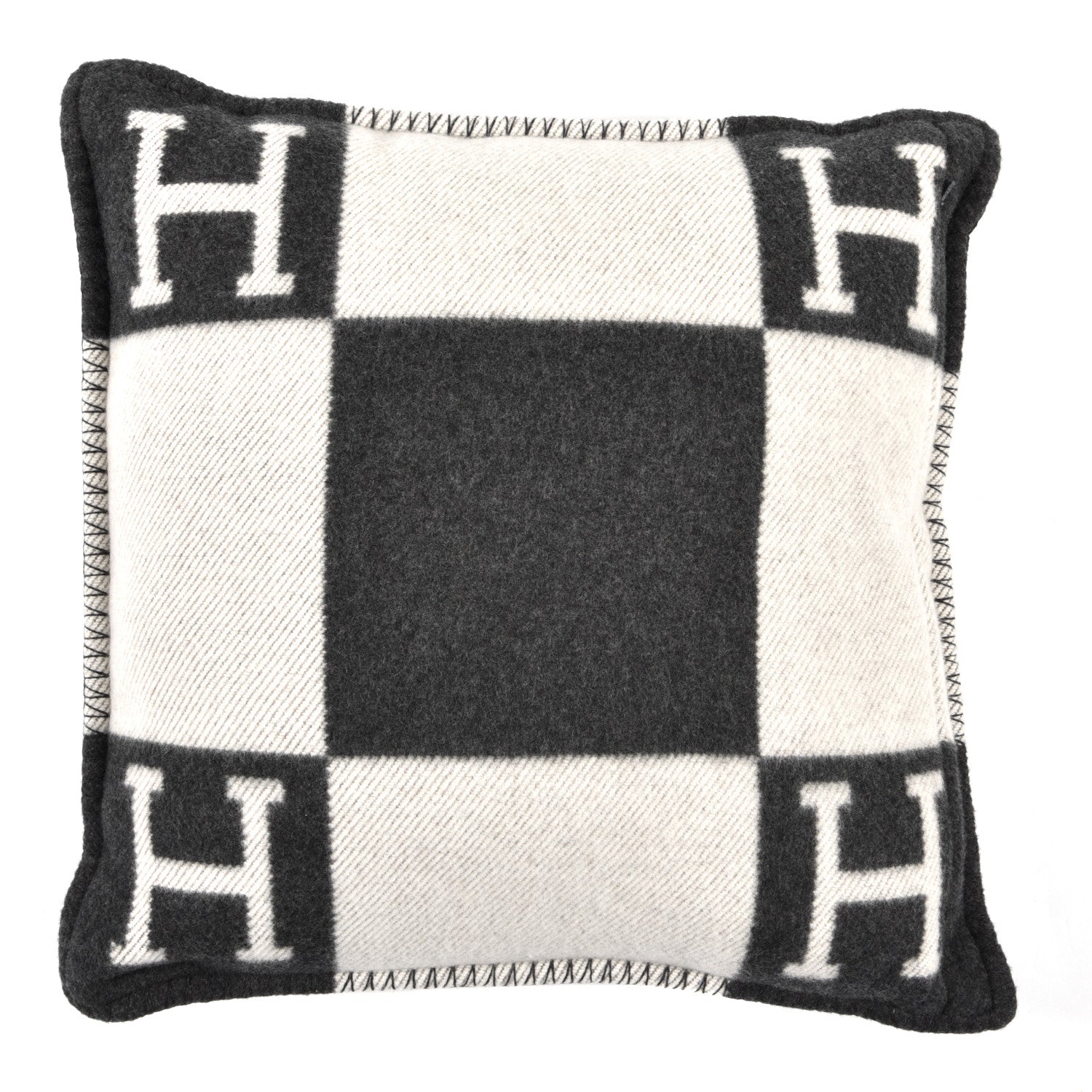 Hermes Wool Cashmere Avalon Pillow PM Ecru Gris Fonce 2 of 3
