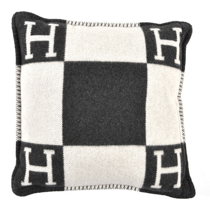 Hermes Wool Cashmere Avalon Pillow PM Ecru Gris Fonce 2 of 3