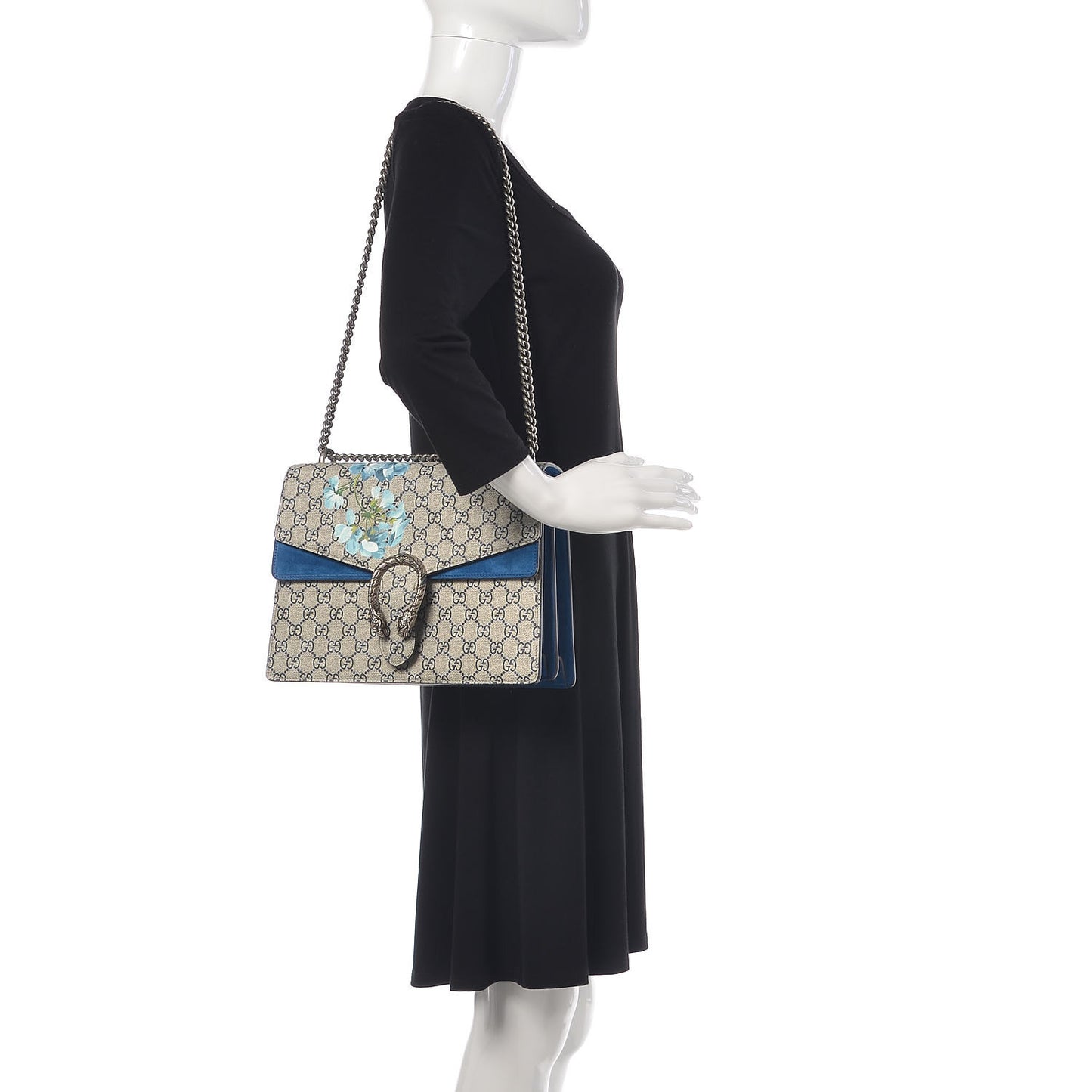 GG Supreme Monogram Blooms Medium Dionysus Shoulder Bag Beige Navy Vintage Blue