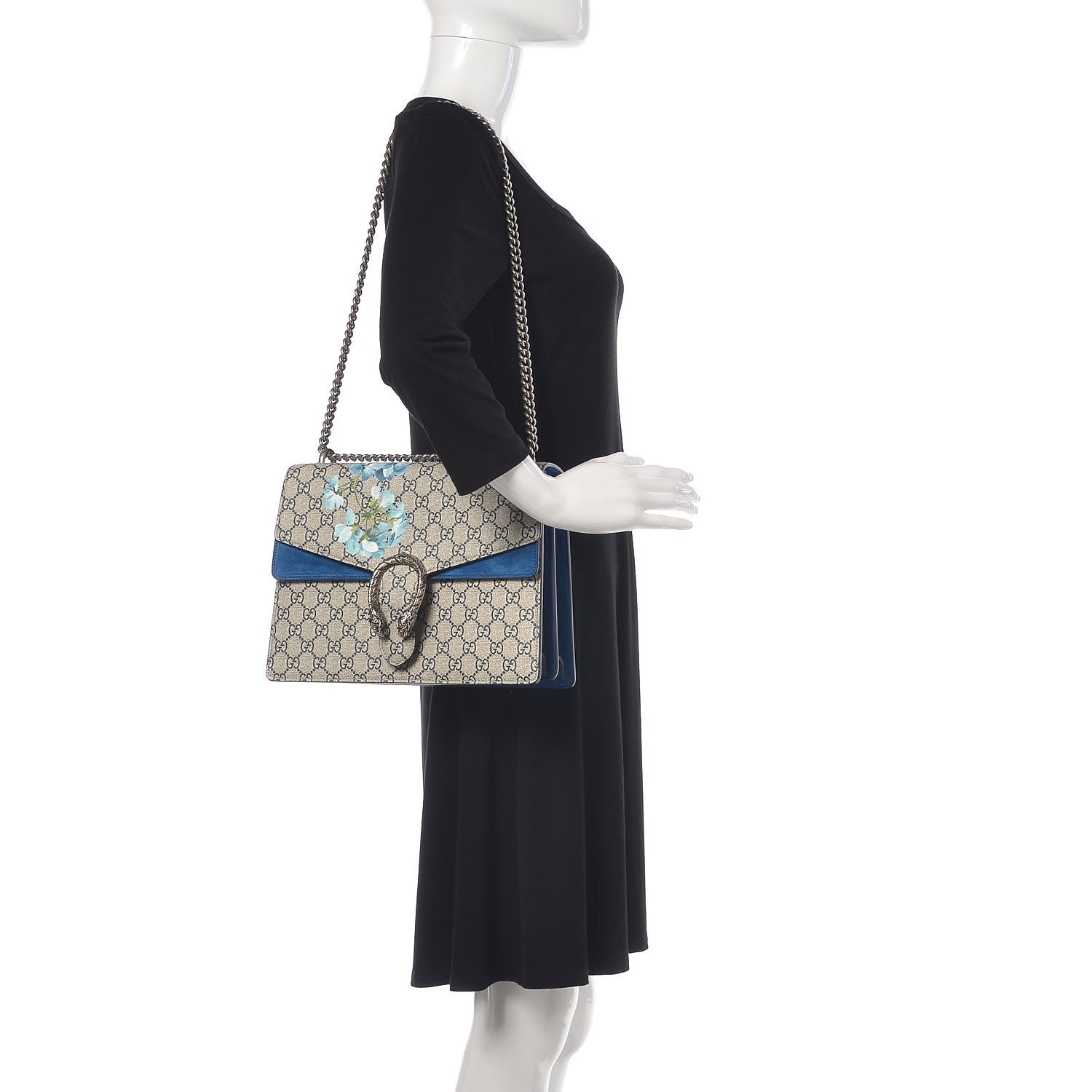 Gucci GG Supreme Monogram Blooms Medium Dionysus Shoulder Bag Beige Navy Vintage Blue 2 of 12