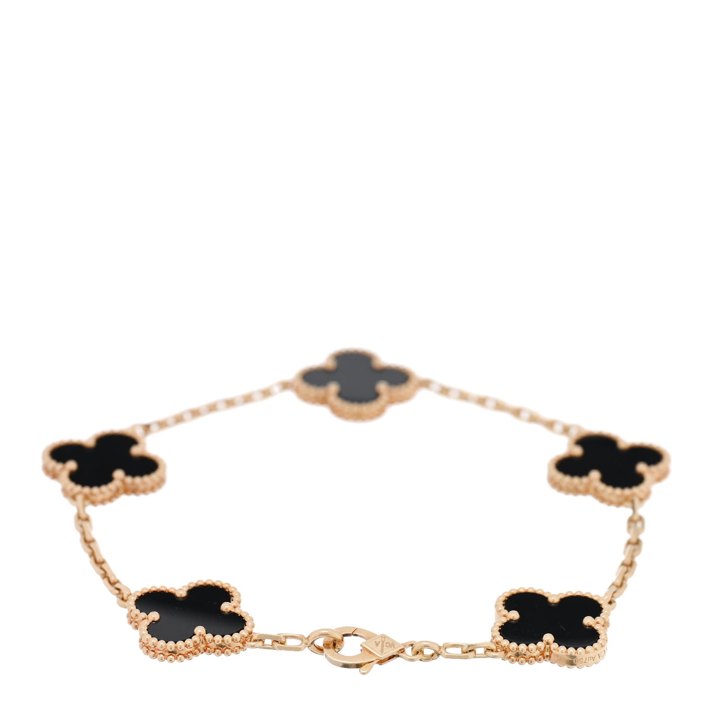 18K Yellow Gold Black Onyx 5 Motifs Vintage Alhambra Bracelet