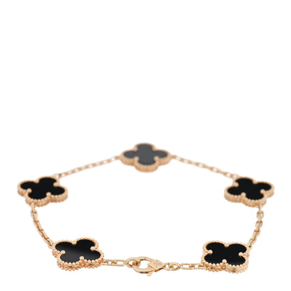Van Cleef & Arpels 18K Yellow Gold Black Onyx 5 Motifs Vintage Alhambra Bracelet 2 of 4