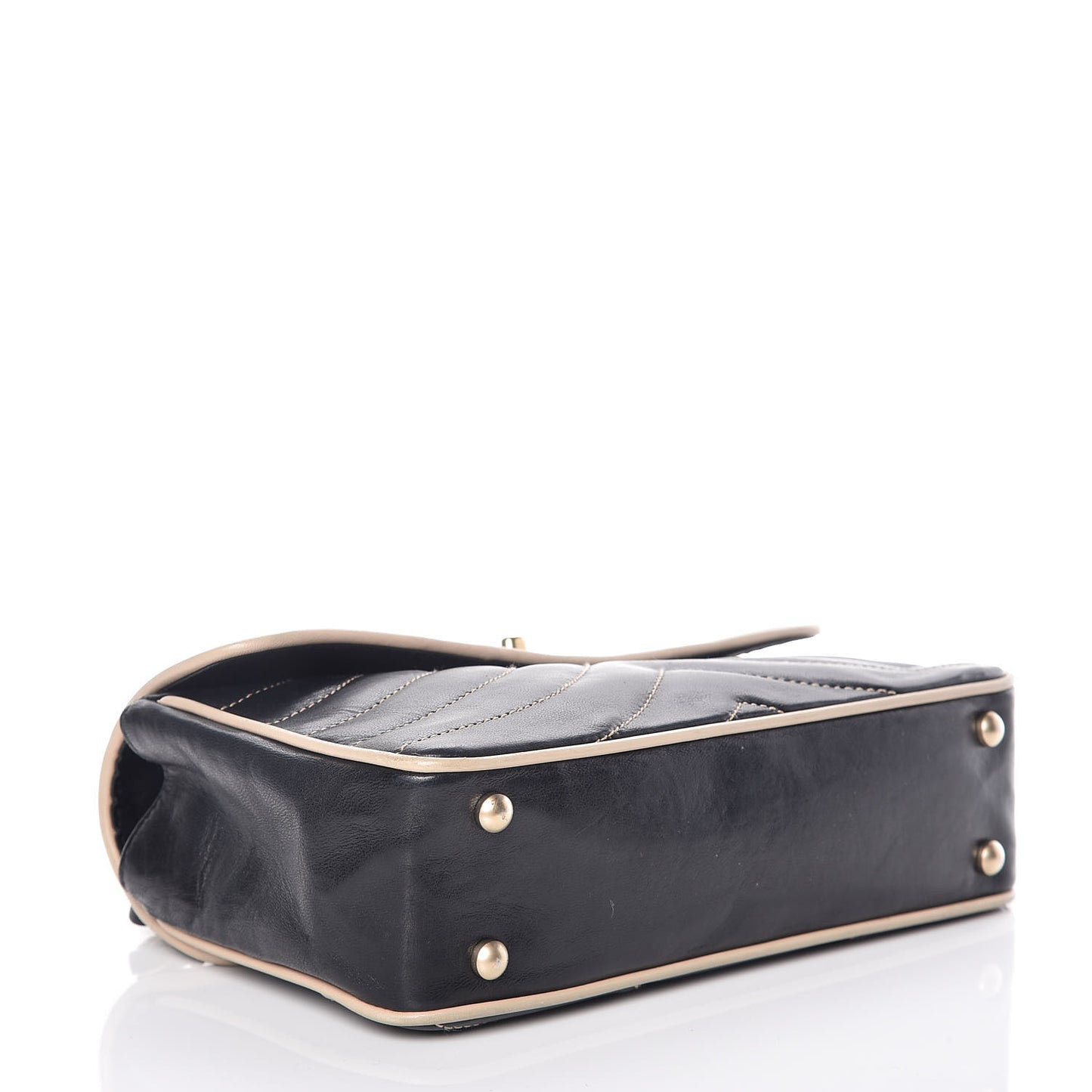 Lambskin Chevron Small Single Flap Bag Black Beige