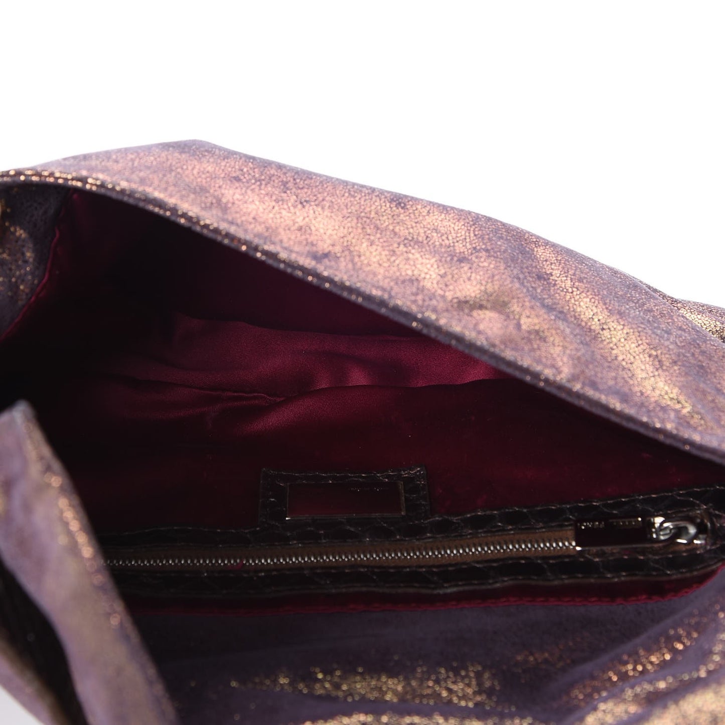 Metallic Crackled Suede Baguette