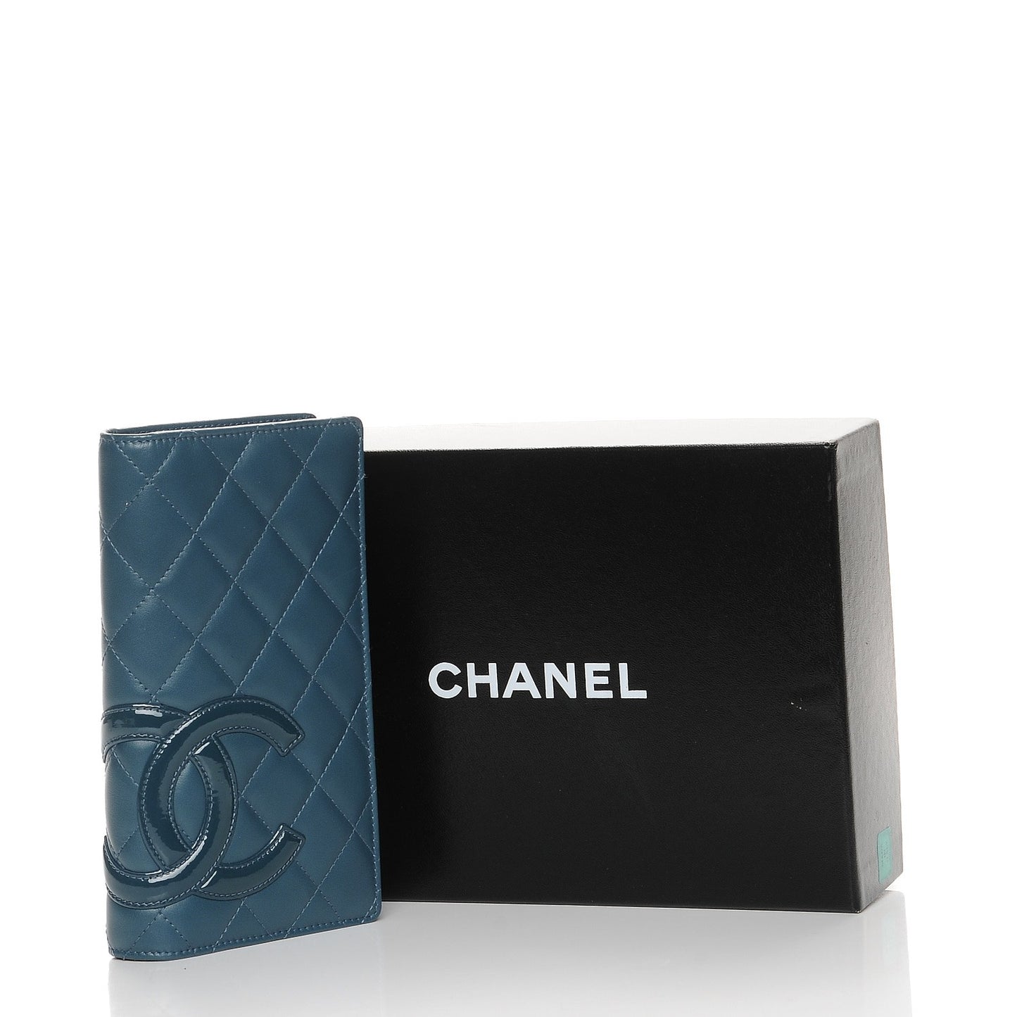 Calfskin Quilted Cambon Yen Wallet Blue