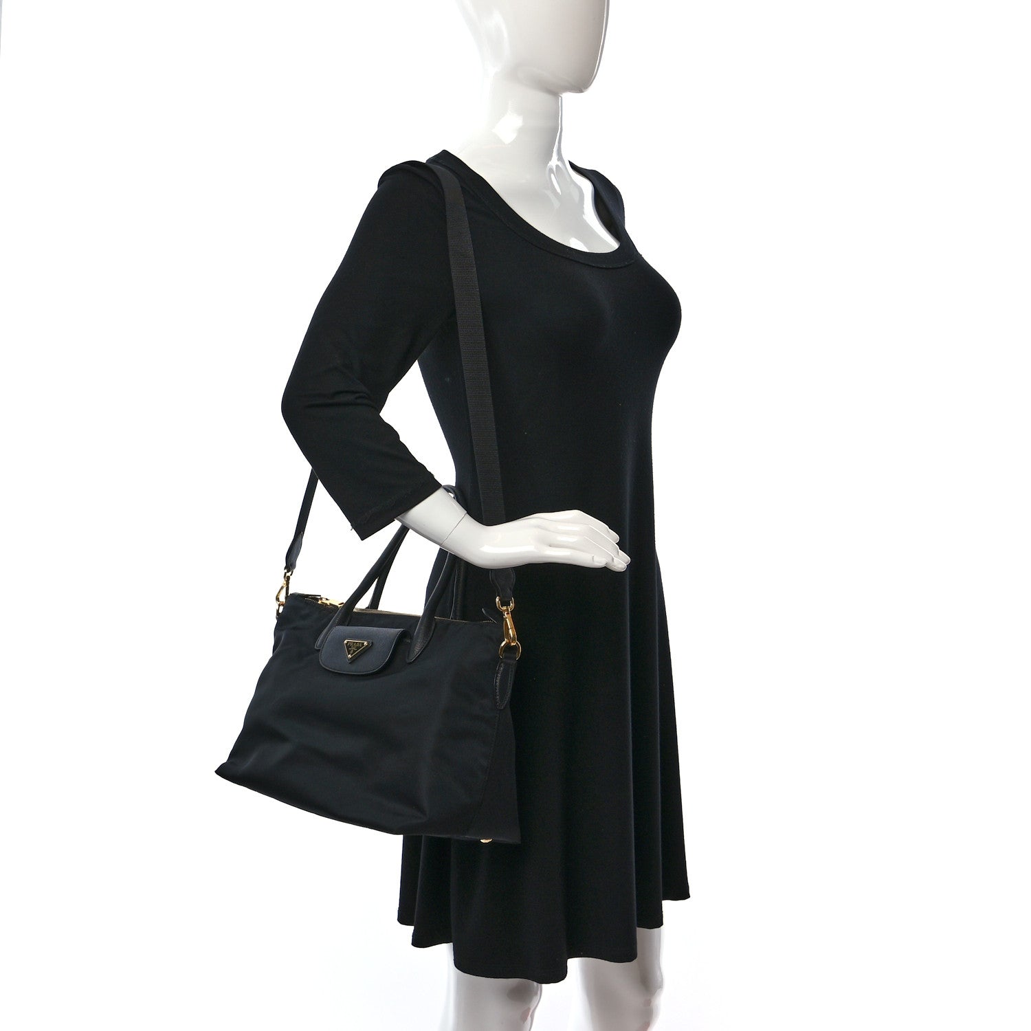 Prada Tessuto Nylon Saffiano Tote Black 2 of 10