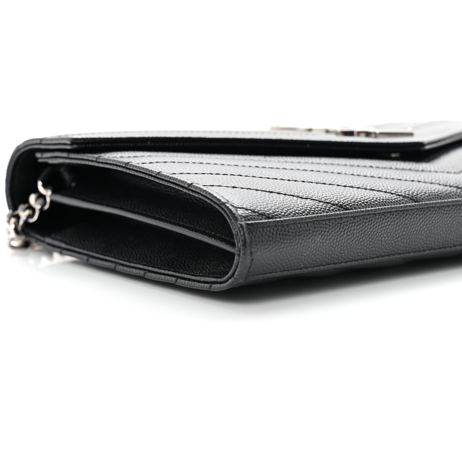 Saint Laurent Grain De Poudre Matelasse Chevron Monogram Chain Wallet Black 6 of 7