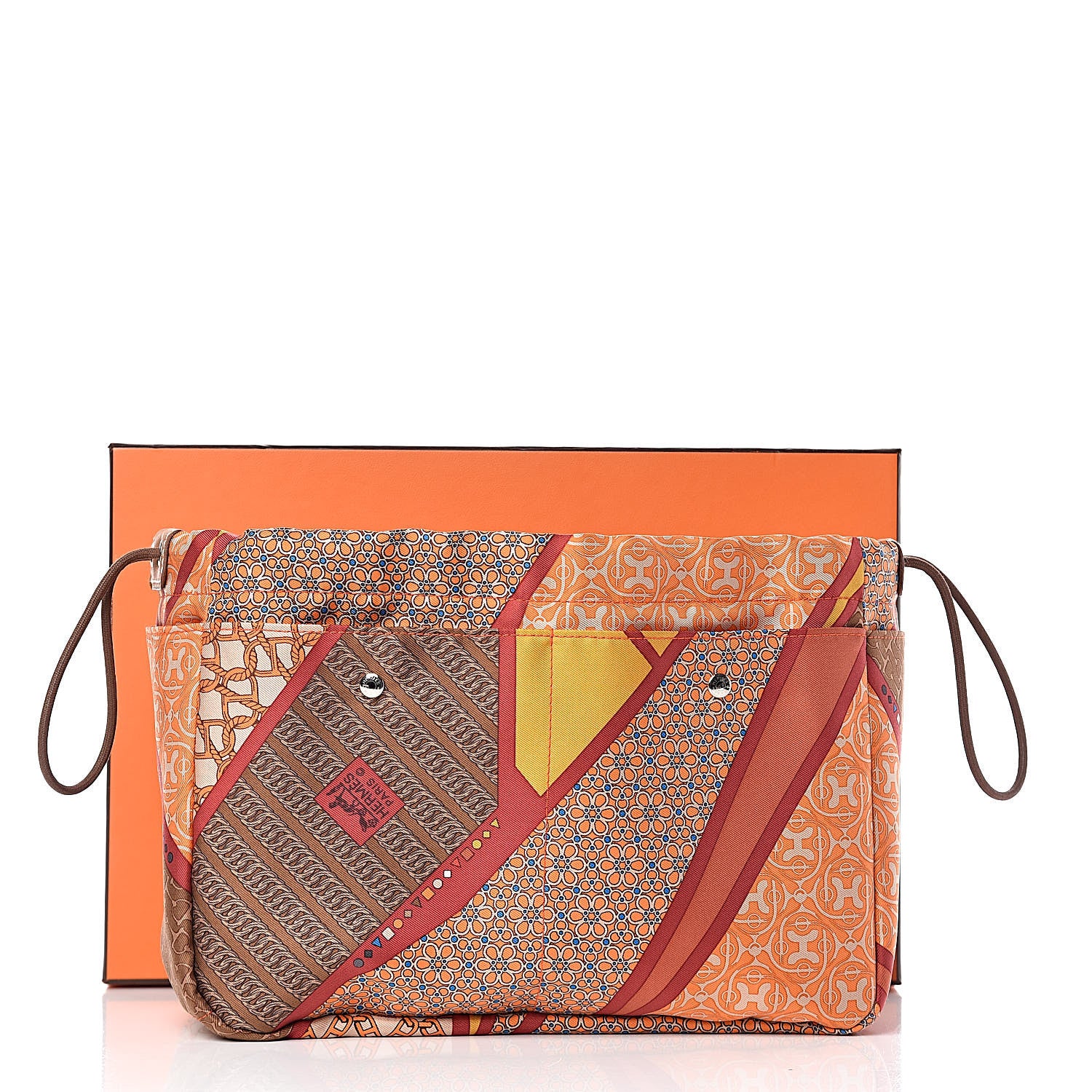 Hermes Silk Barenia Carre en Cravates Fourbi 25 MM Pouch Flamingo Pink Deer Brown 10 of 10