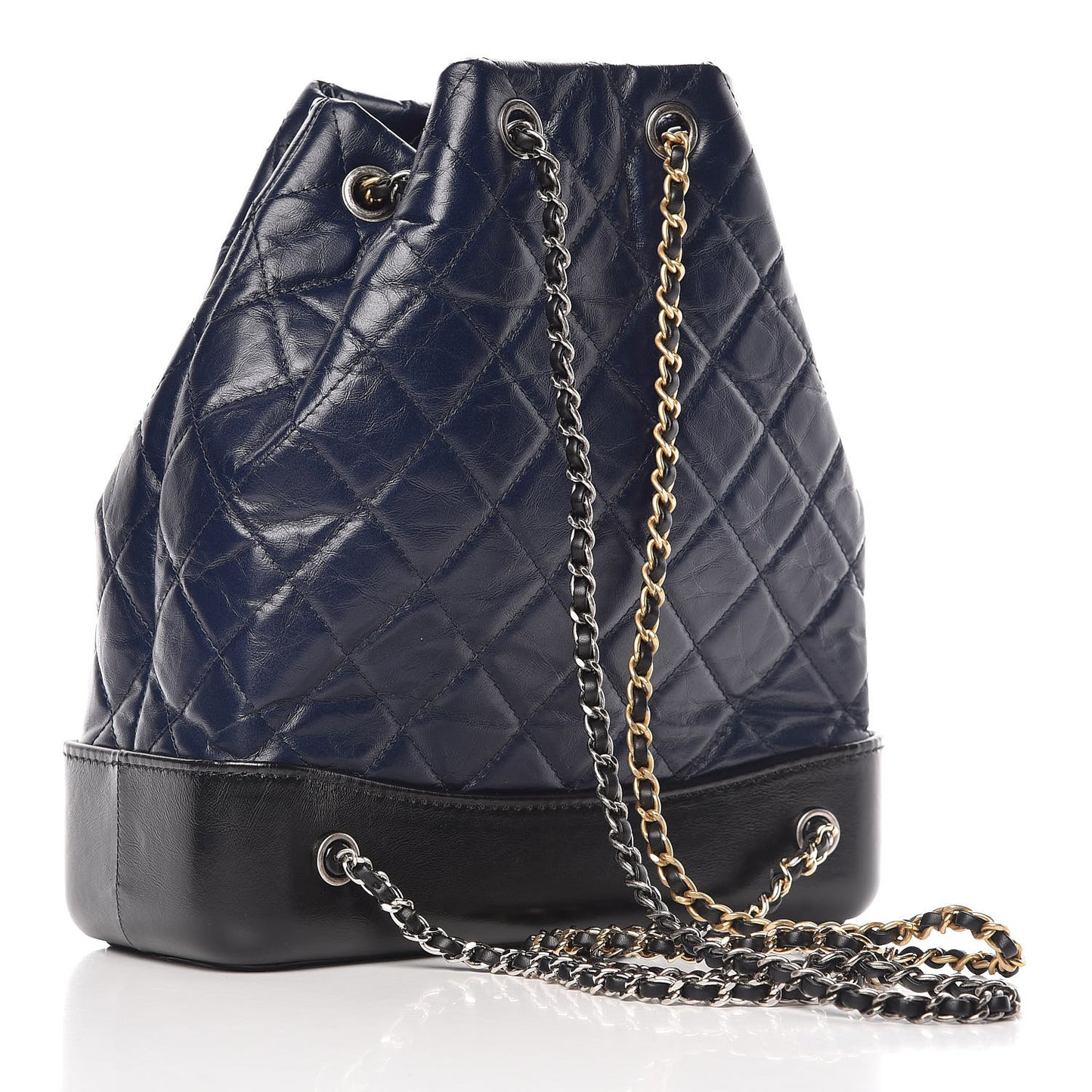 Aged Calfskin Quilted Gabrielle Backpack Navy Black