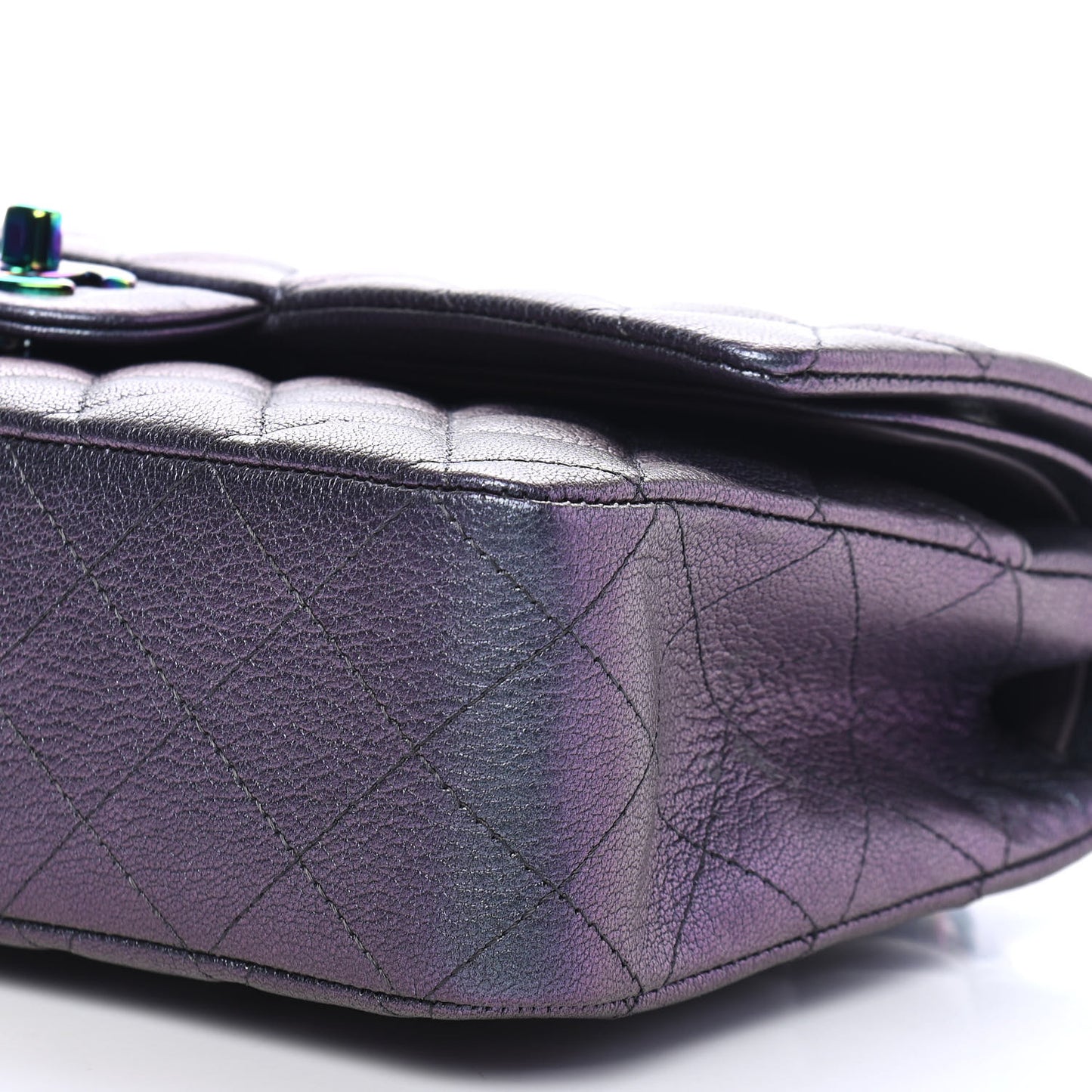 Iridescent Goatskin Quilted Medium Double Flap Purple