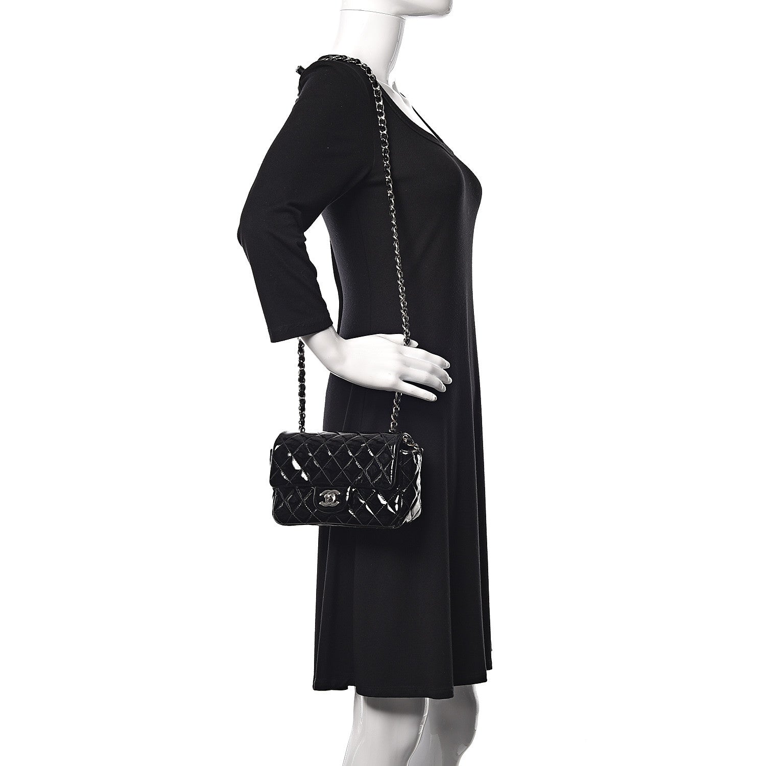 Chanel Patent Calfskin Quilted Mini Rectangular Flap Black 2 of 11