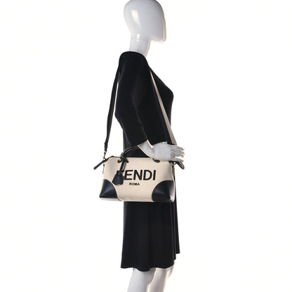 Fendi Canvas Vitello King Logo Embroidered Medium By The Way Boston Bag Grezzo Black 2 of 10