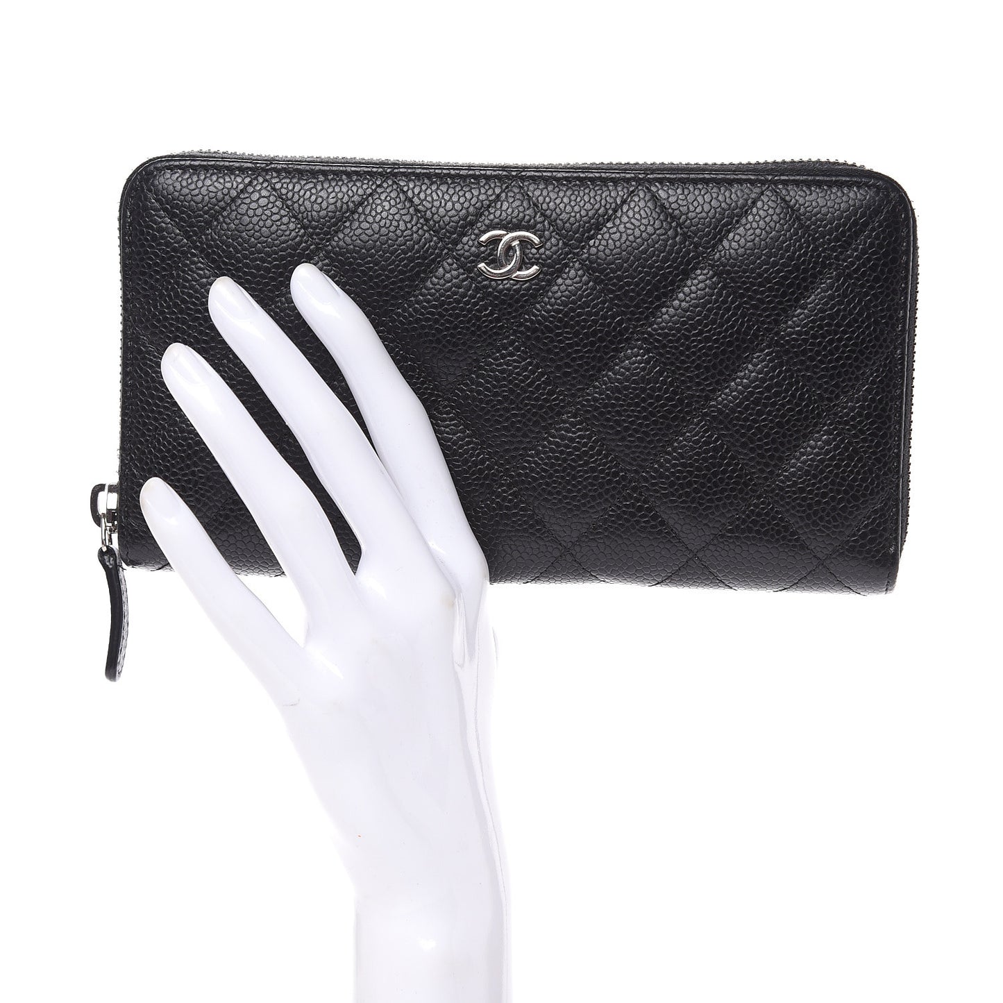 Caviar Quilted Large Gusset Zip Around Wallet Black