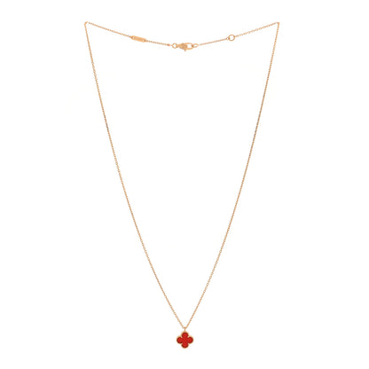 Van Cleef & Arpels 18K Rose Gold Carnelian Sweet Alhambra Pendant Necklace 3 of 7