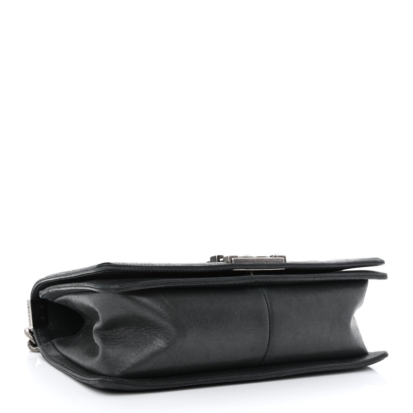 Iridescent Calfskin Embellished Double Stitch Medium Boy Flap Black