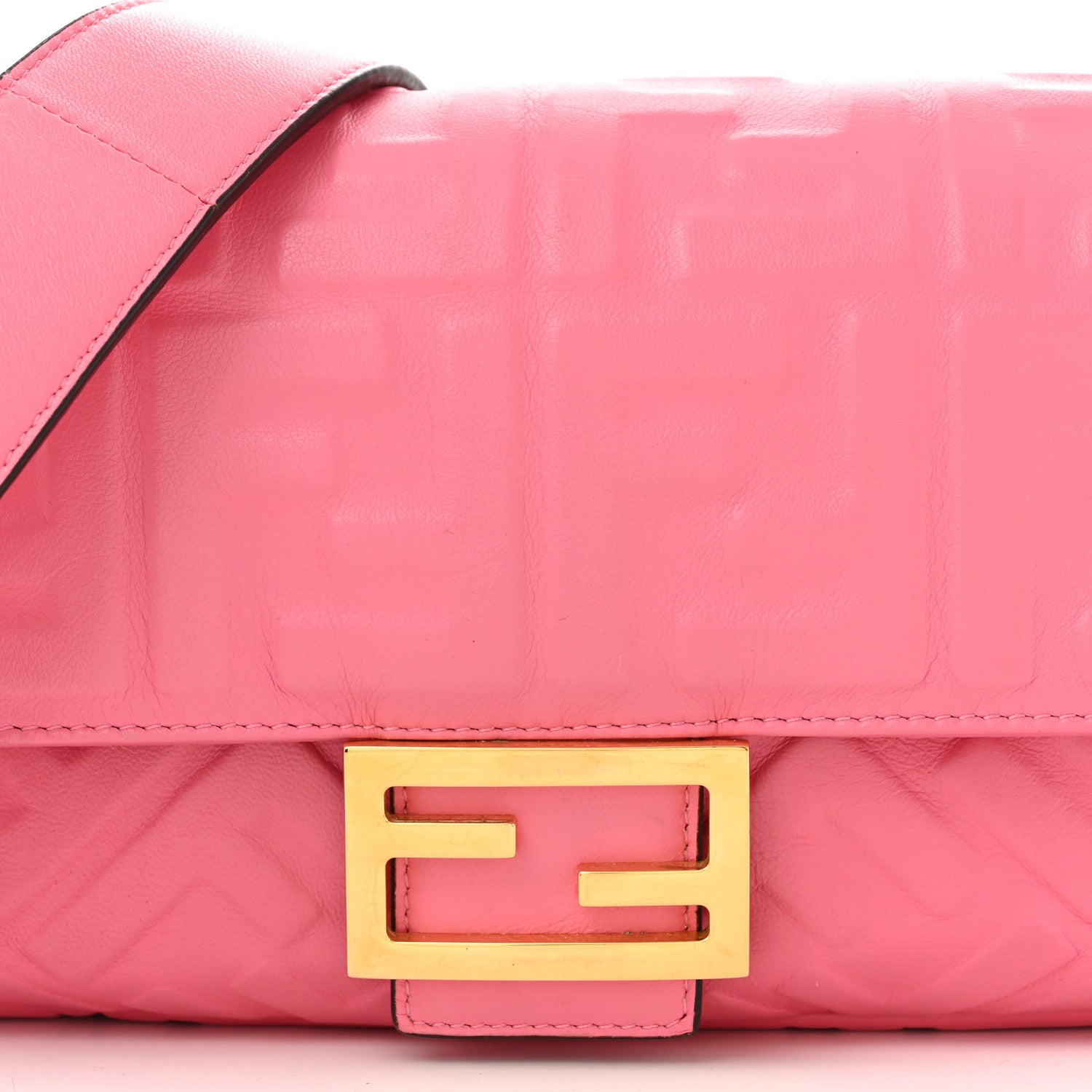 Fendi Nappa FF 1974 Embossed Baguette Rosa Fluo 8 of 12