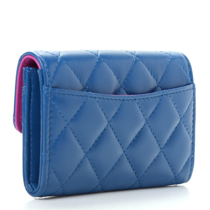 Chanel Lambskin Quilted Flap Card Holder Wallet Blue Pink 3 of 9