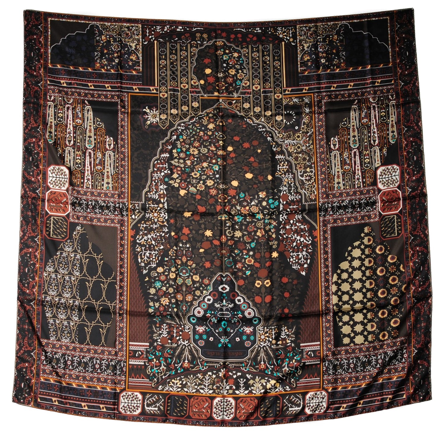 Silk Twill Tapis Persans Scarf 140 Bronze Noir Kaki