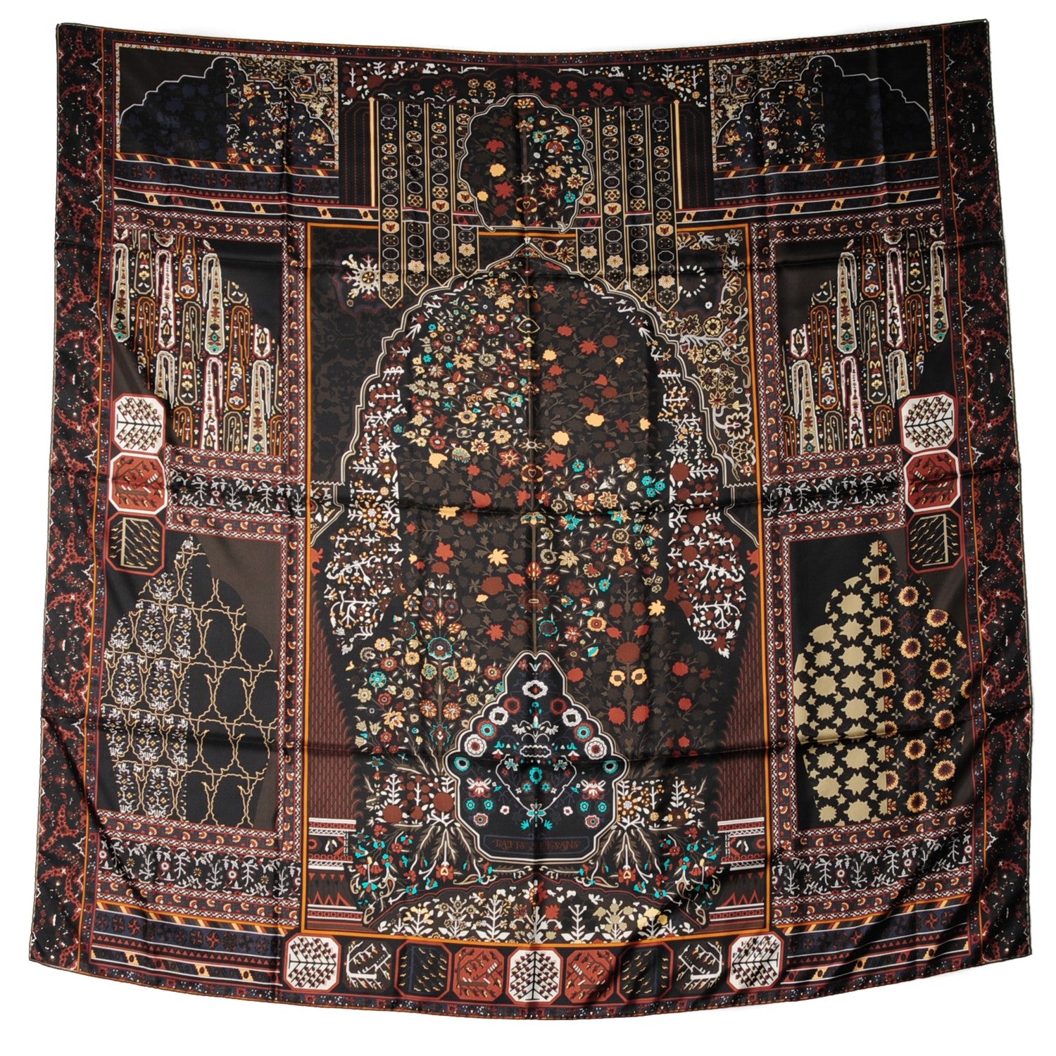 Hermes Silk Twill Tapis Persans Scarf 140 Bronze Noir Kaki 2 of 6