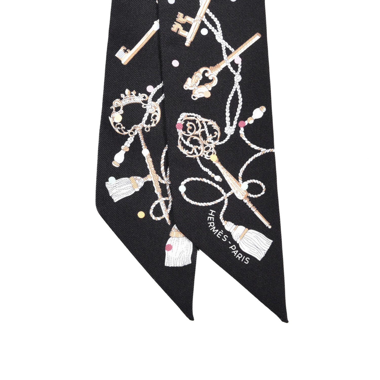 Hermes Silk Les Cles A Pois Twilly Black Beige Rose Multicolor 2 of 4
