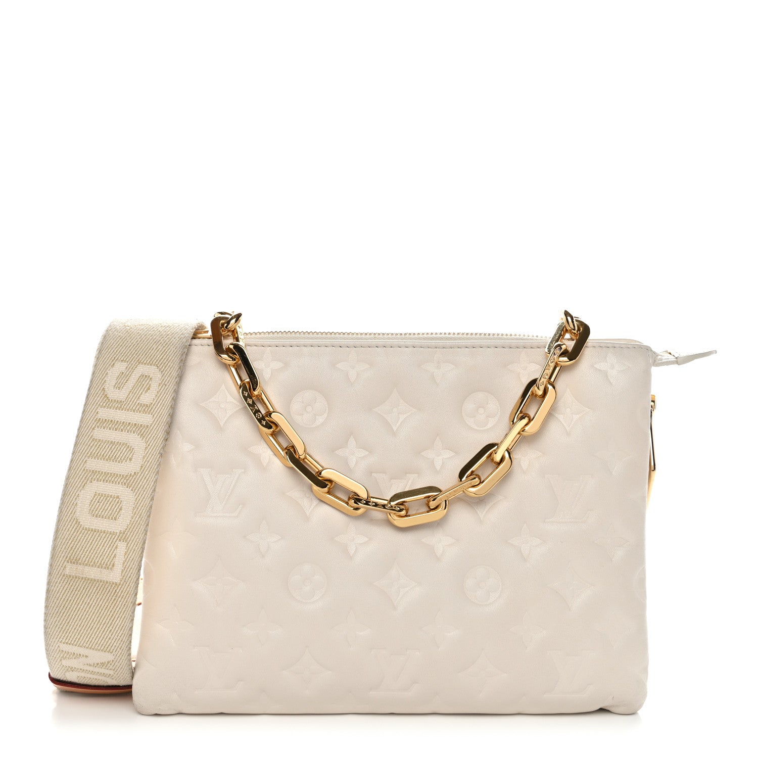 Louis Vuitton Lambskin Embossed Monogram Coussin PM Beige Cream 1 of 11