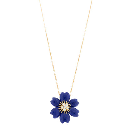 Van Cleef & Arpels 18K Yellow Gold Diamond Lapis Lazuli Small Rose De Noel Pendant Necklace 1 of 6