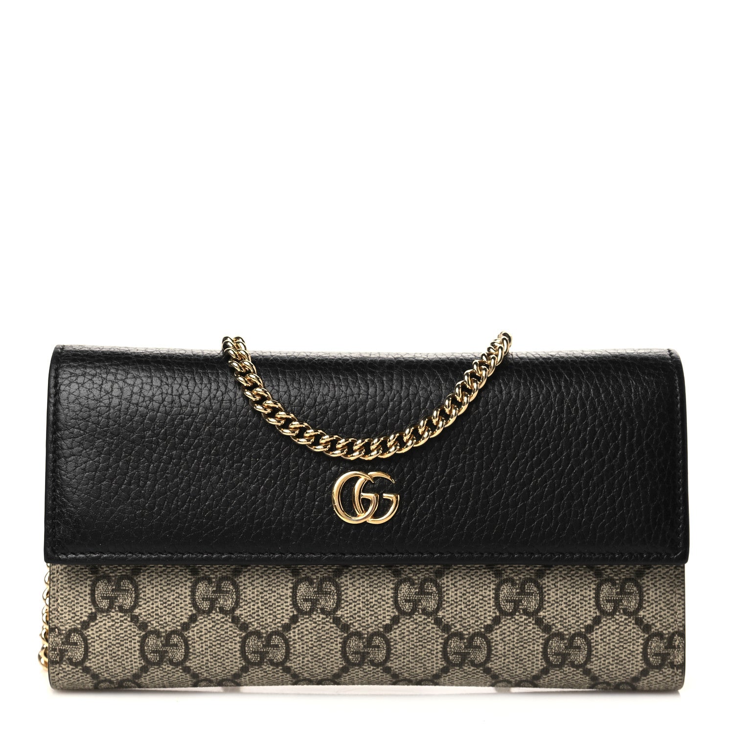 Gucci Dollar Calfskin GG Supreme Monogram Petite GG Marmont Wallet Chain Bag Black Beige Ebony 1 of 7