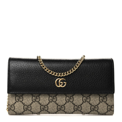 Gucci Dollar Calfskin GG Supreme Monogram Petite GG Marmont Wallet Chain Bag Black Beige Ebony 1 of 7