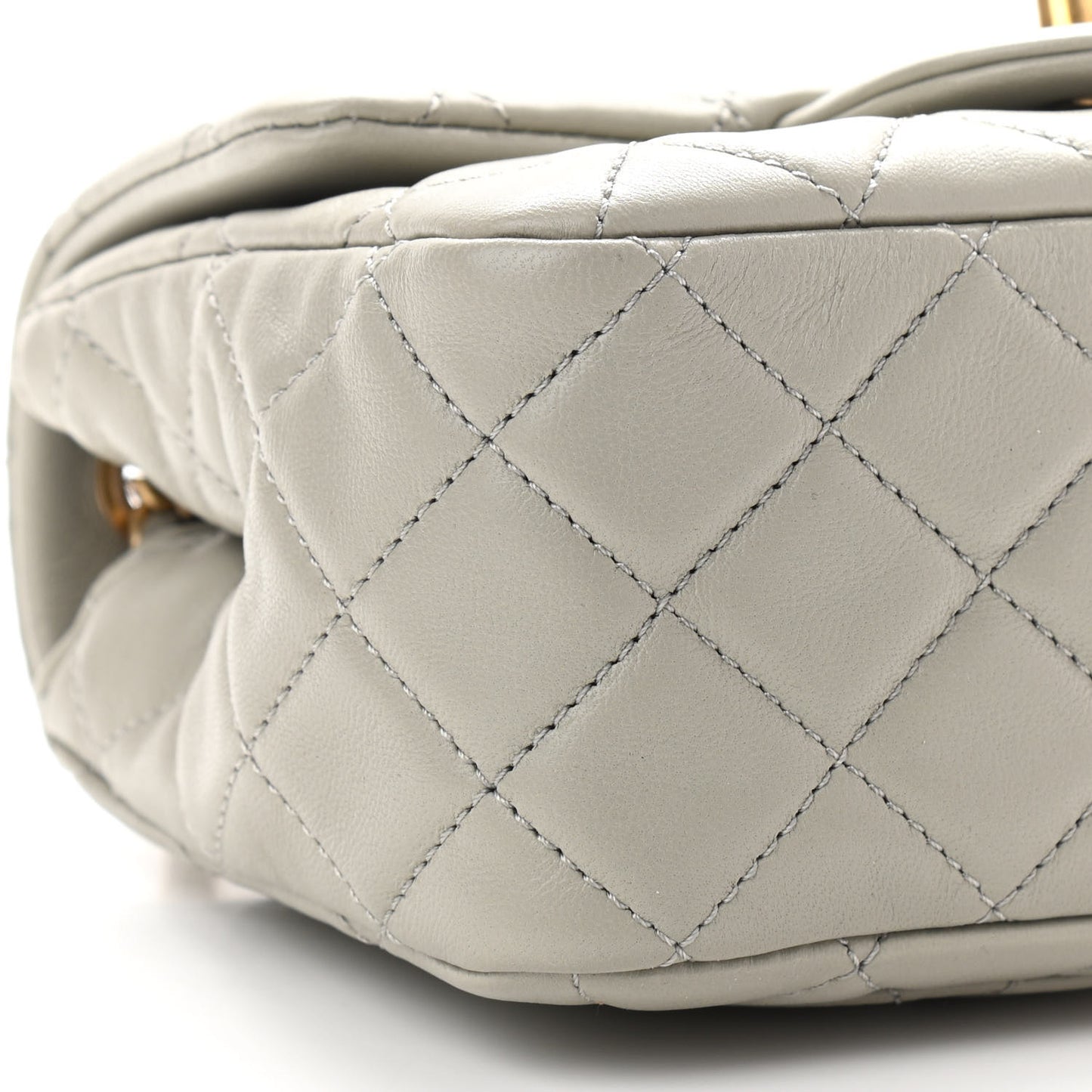 Lambskin Quilted Mini Pearl Crush Flap Light Grey