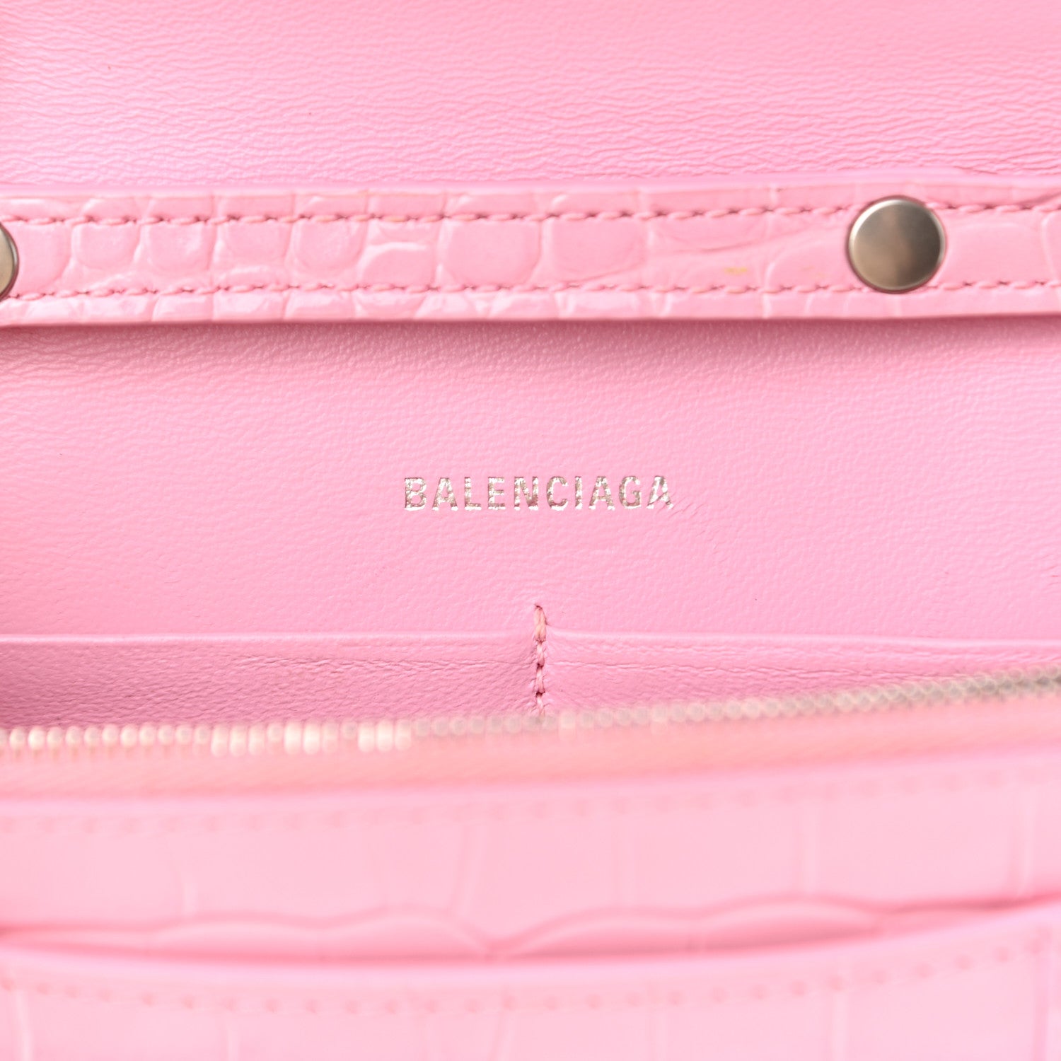 Balenciaga Shiny Calfskin Crocodile Embossed Hourglass Chain Bag Candy Pink 6 of 9