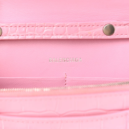 Balenciaga Shiny Calfskin Crocodile Embossed Hourglass Chain Bag Candy Pink 6 of 9