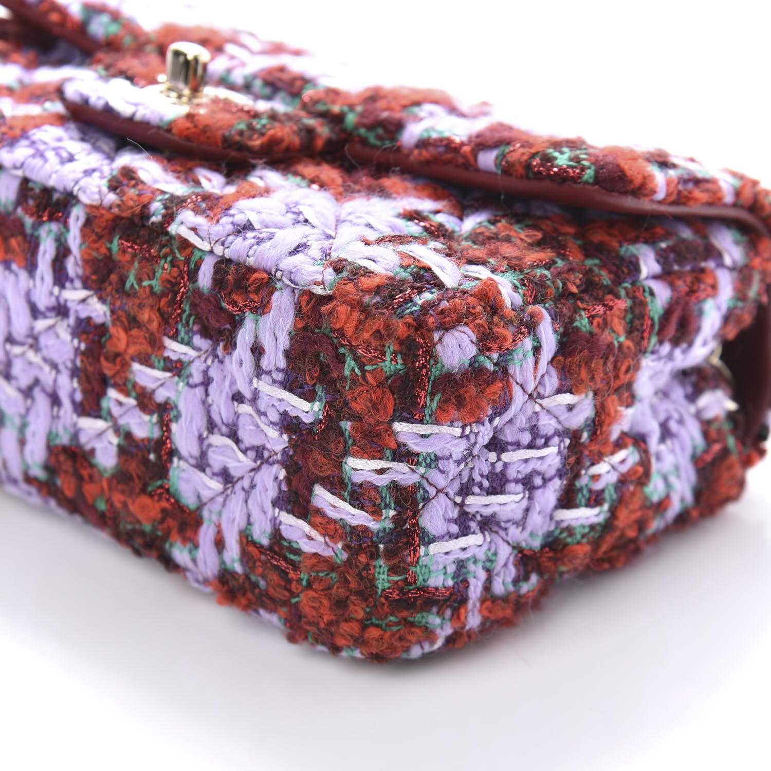 Chanel Tweed Quilted Mini Rectangular Flap Red Purple Green 7 of 11