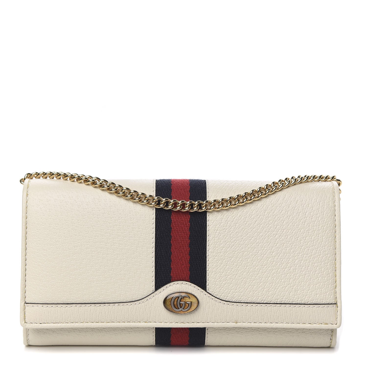 Gucci Textured Calfskin Web Ophidia Wallet On Chain Mystic White 1 of 10