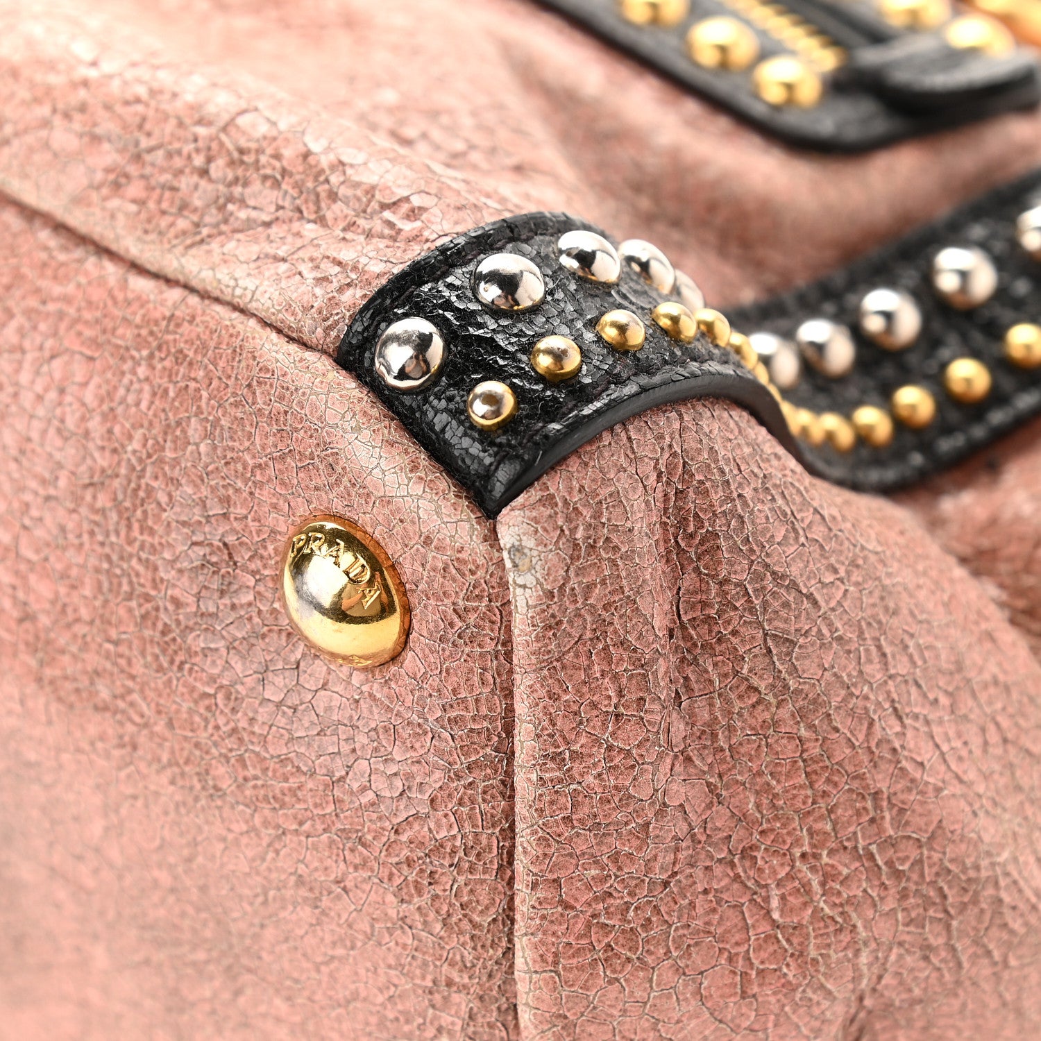 Prada Craquele Studded Shoulder Bag Petalo 10 of 14