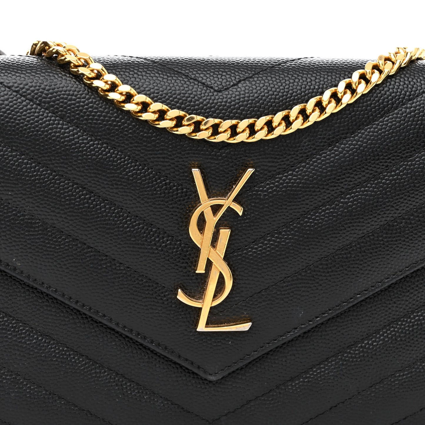 Grain De Poudre Matelasse Chevron Monogram Envelope Chain Wallet Black
