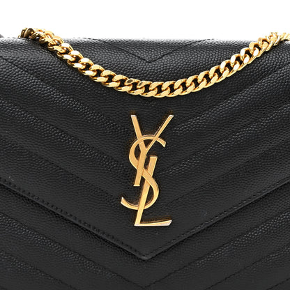 Saint Laurent Grain De Poudre Matelasse Chevron Monogram Envelope Chain Wallet Black 8 of 11