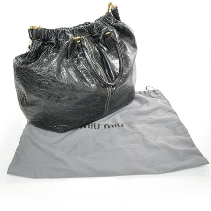 Miu Miu Leather Gathered Tote Black 3 of 9