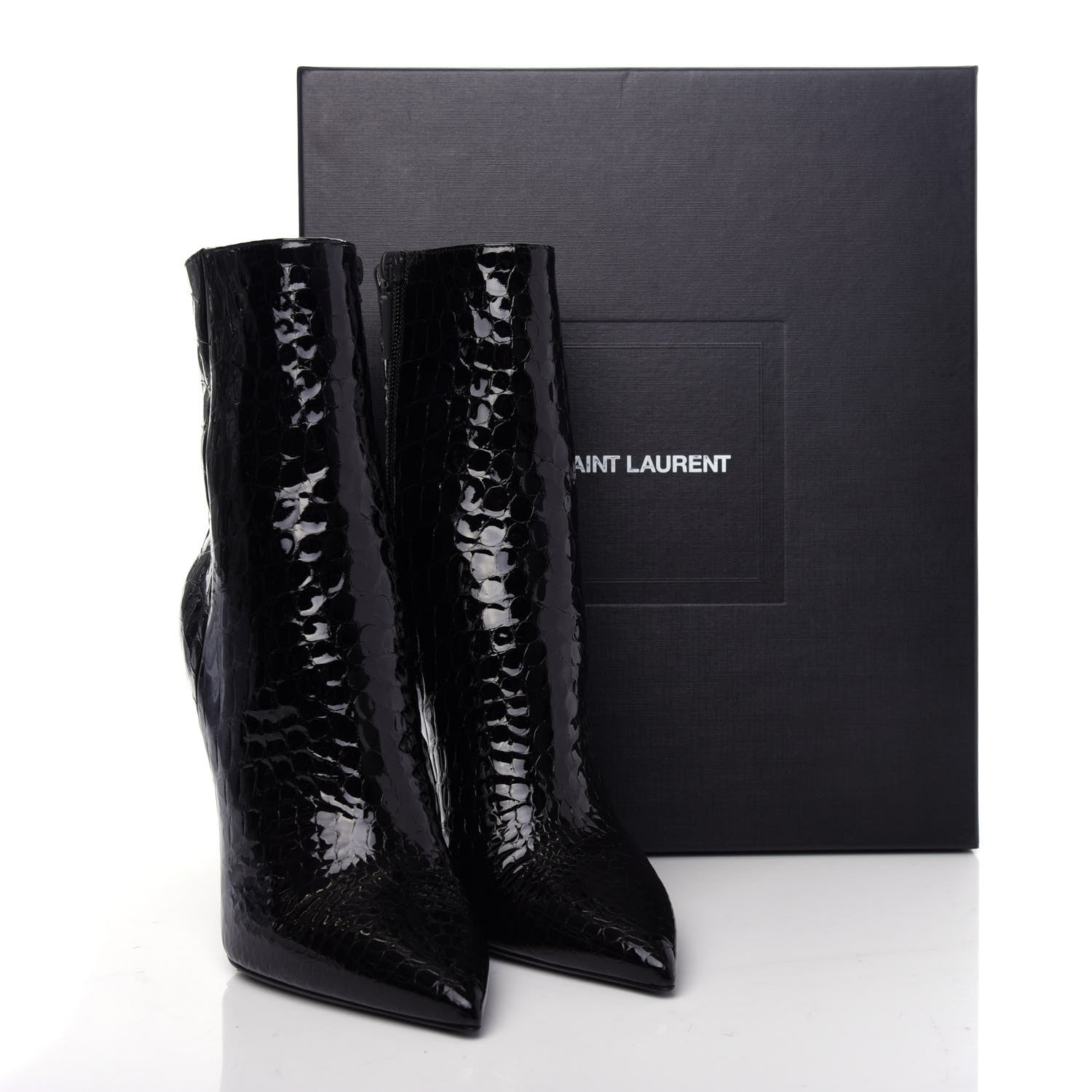 Saint Laurent Alligator Embossed Patent Calfskin Opyum 110 Ankle Boots 40 Black 11 of 11
