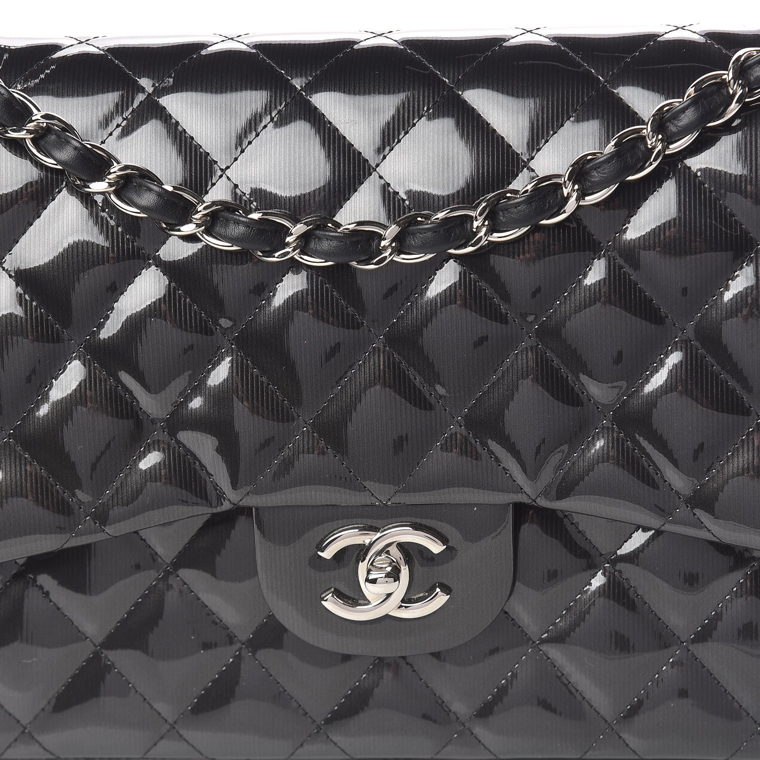 Chanel Striated Patent Quilted Jumbo Double Flap Black 8 of 16