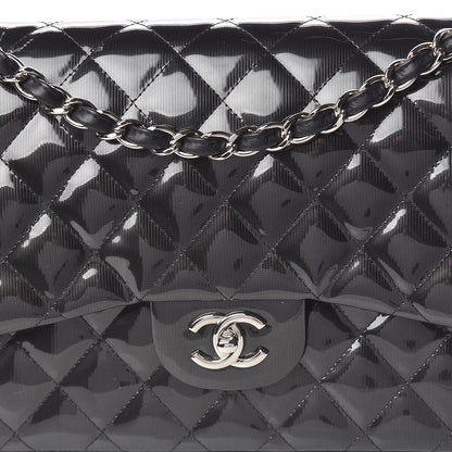 Chanel Striated Patent Quilted Jumbo Double Flap Black 8 of 16