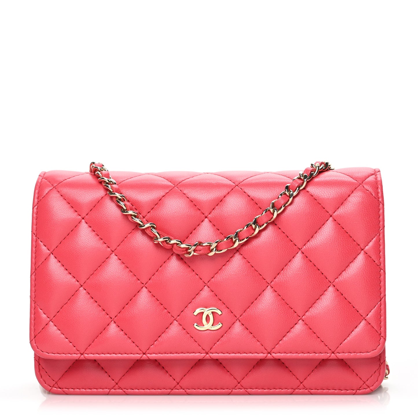 Lambskin Quilted Wallet On Chain WOC Light Red