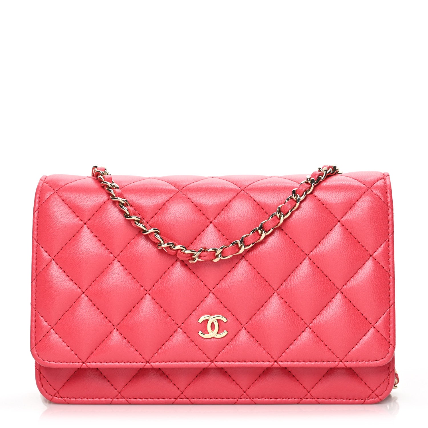 Chanel Lambskin Quilted Wallet On Chain WOC Light Red 1 of 10