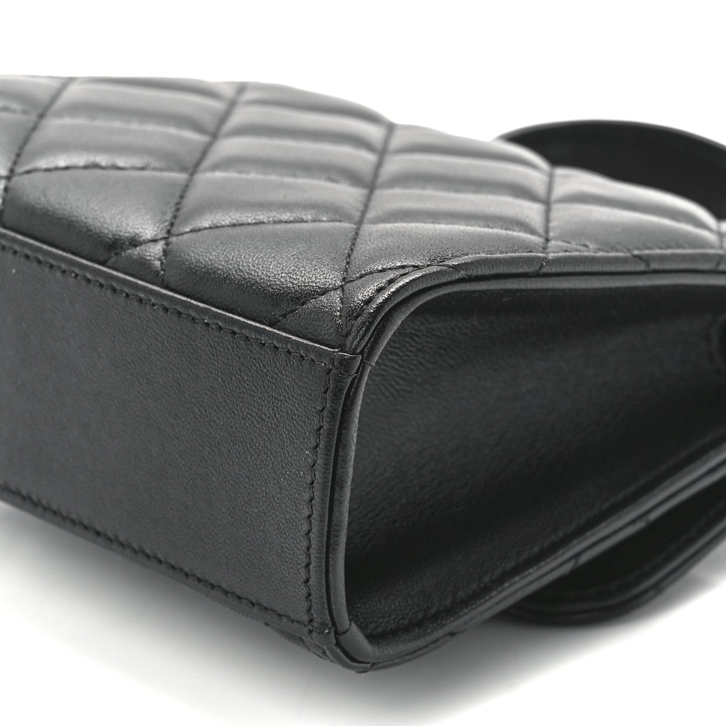 Lambskin Quilted Top Handle Flap Clutch With Chain Black